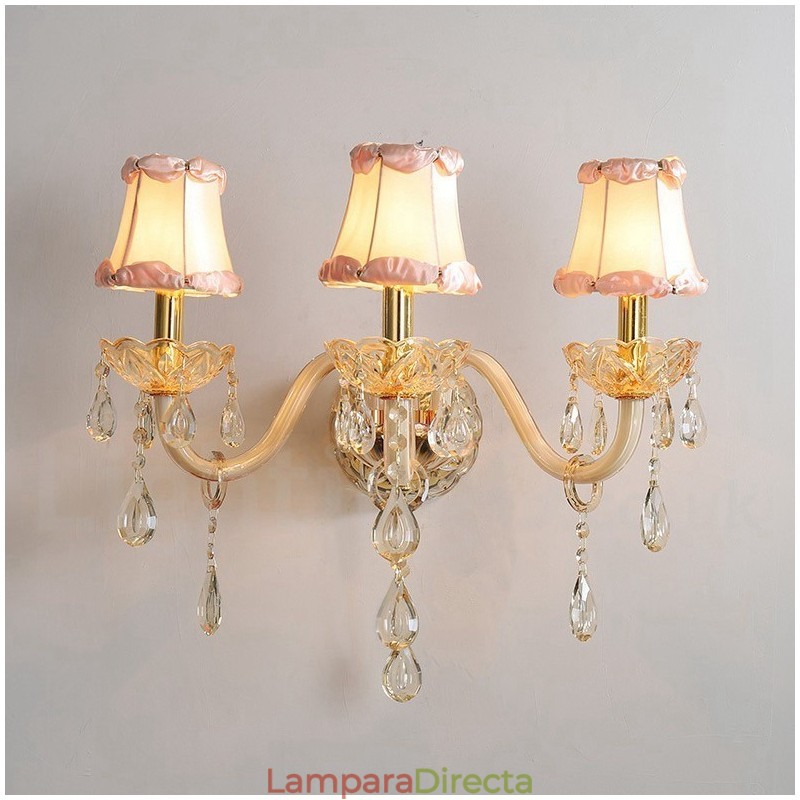 Lámpara de pared de cristal retro con 3 luces doradas K9
