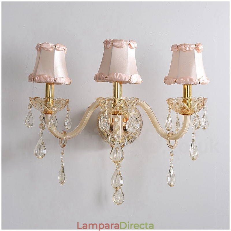 Lámpara de pared de cristal retro con 3 luces doradas K9