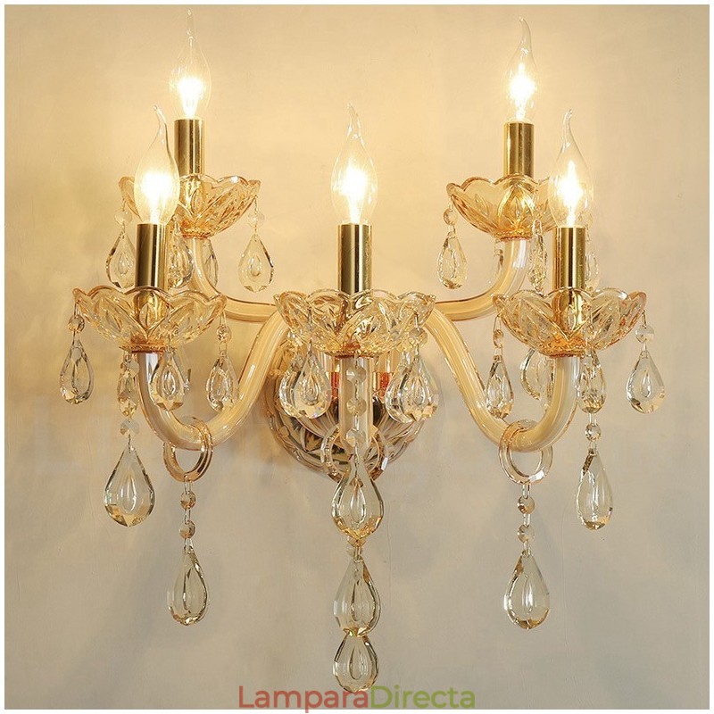 Lámpara de pared de cristal retro con 5 luces doradas K9