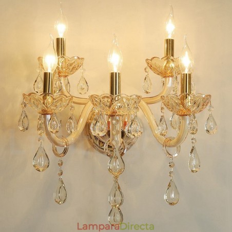 Lámpara de pared de cristal retro con 5 luces doradas K9 Lámpara de pared de cristal retro con 5 luces doradas K9