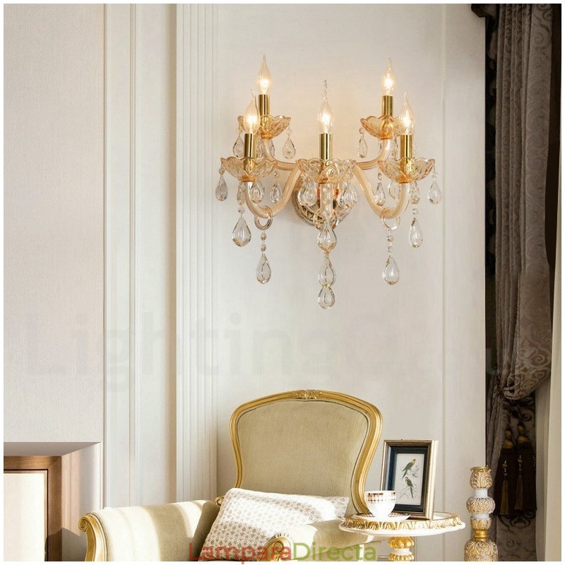 Lámpara de pared de cristal retro con 5 luces doradas K9
