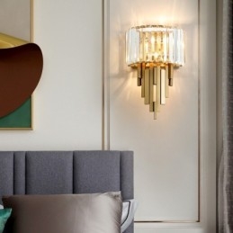 Lámpara de pared de cristal de lujo posmoderna para sala de estar, TV, fondo de pared, dormitorio, mesita de noche
