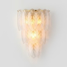 Apliques de pared de cristal con plumas francesas nórdicas, iluminación posmoderna, fondo de sala de estar de lujo, pared de pasillo, panel de hotel, lámpara de pared