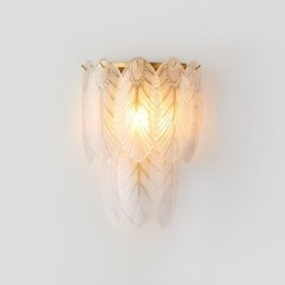 Apliques de pared de cristal con plumas francesas nórdicas, iluminación posmoderna, fondo de sala de estar de lujo, pared de pasillo, panel de hotel, lámpara de pared