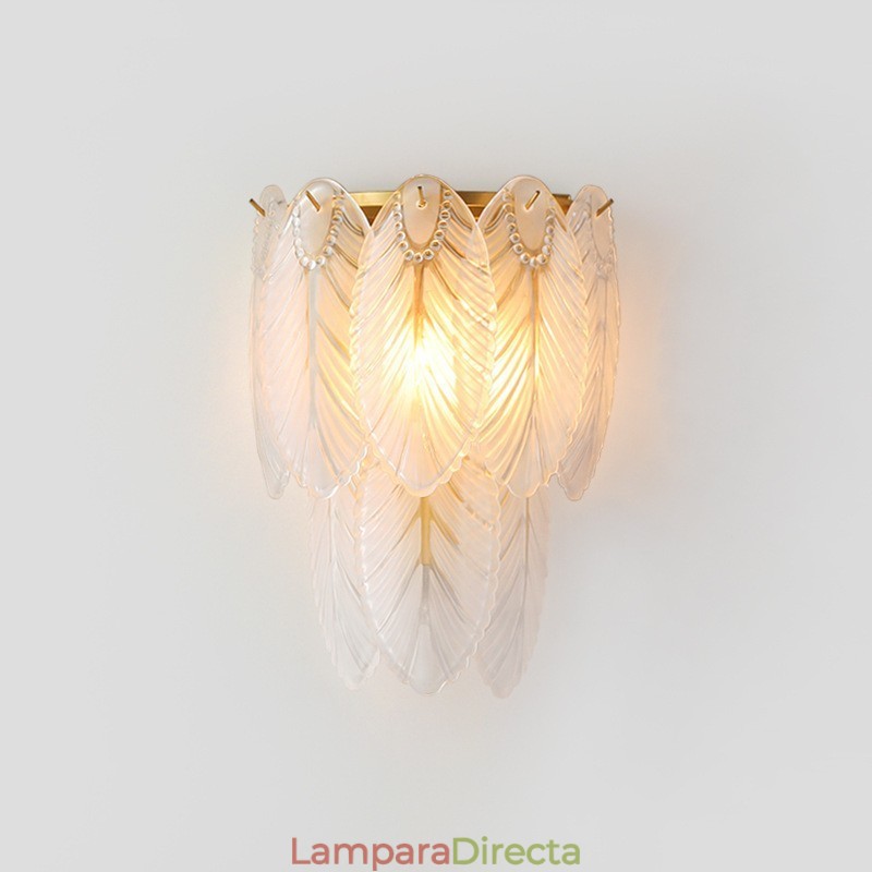 Apliques de pared de cristal con plumas francesas nórdicas, iluminación posmoderna, fondo de sala de estar de lujo, pared de pasillo, panel de hotel, lámpara de pared