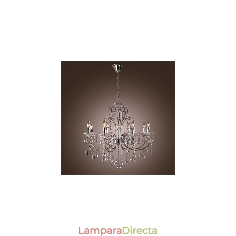 Lámpara de araña clásica tradicional de metal cromado y cristal