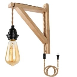 Aplique de pared de madera maciza estilo pastoral americano retro de cuerda de cáñamo con enchufe