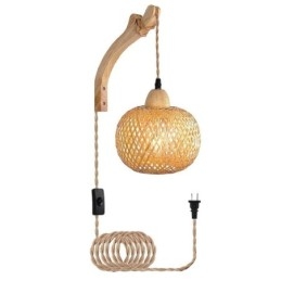 Aplique de pared de bambú estilo pastoral americano retro de cuerda de cáñamo con enchufe