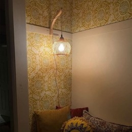 Aplique de pared de bambú estilo pastoral americano retro de cuerda de cáñamo con enchufe