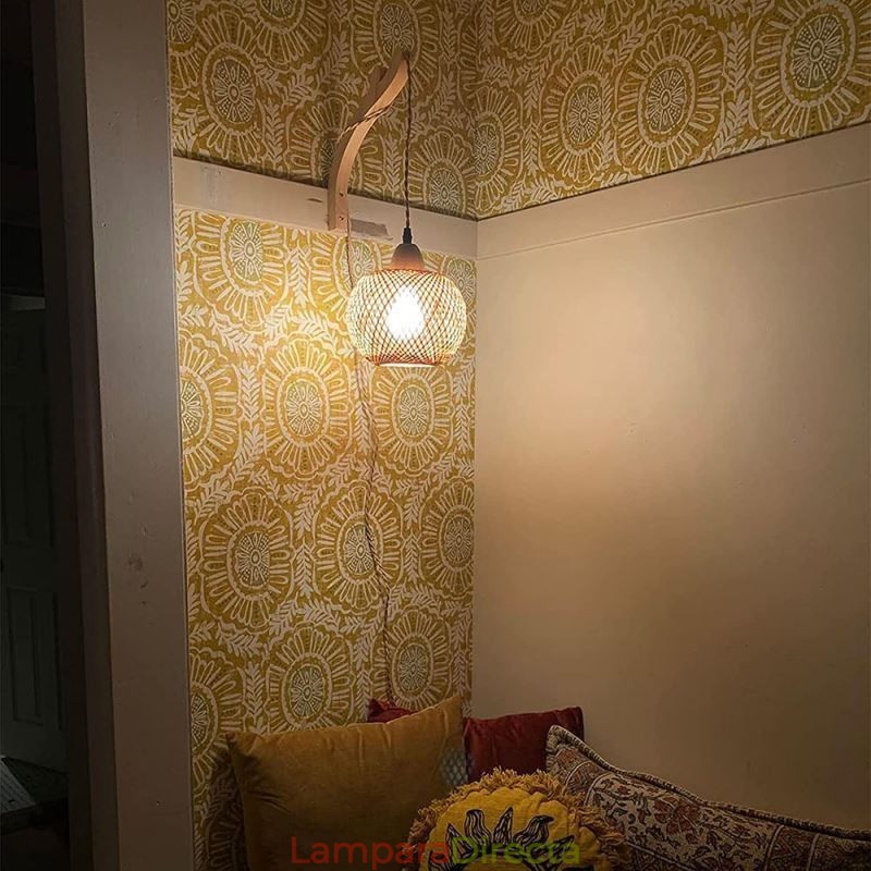 Aplique de pared de bambú estilo pastoral americano retro de cuerda de cáñamo con enchufe