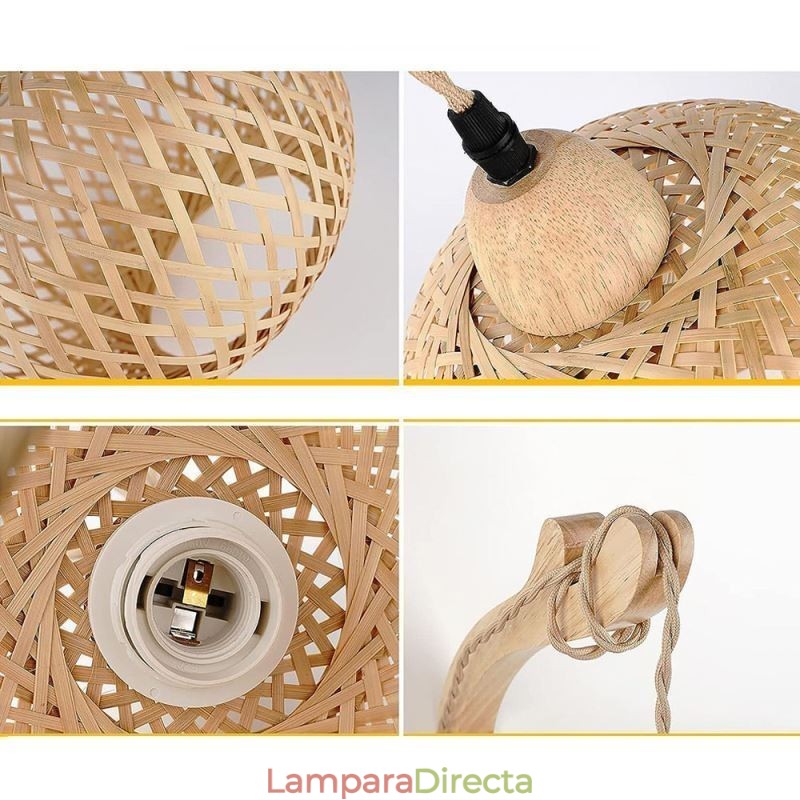Aplique de pared de bambú estilo pastoral americano retro de cuerda de cáñamo con enchufe