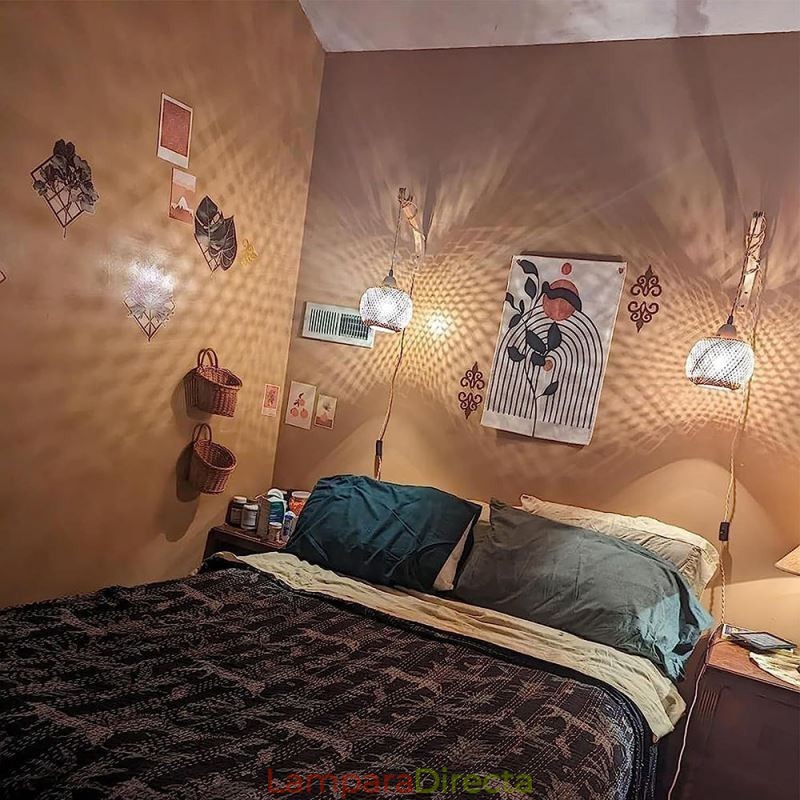 Aplique de pared de bambú estilo pastoral americano retro de cuerda de cáñamo con enchufe