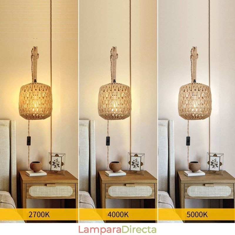 Aplique de pared retro americano de 3 m con cuerda de cáñamo y pantalla tejida de papel.