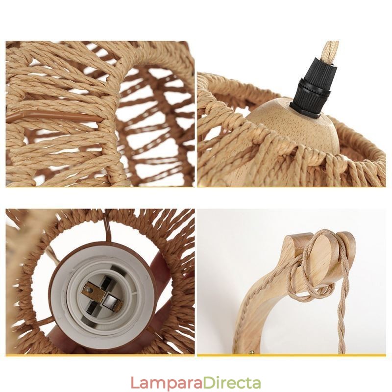 Aplique de pared retro americano de 3 m con cuerda de cáñamo y pantalla tejida de papel.