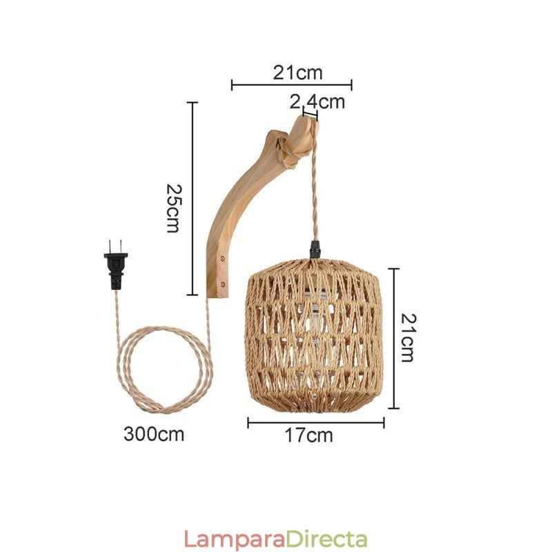 Aplique de pared retro americano de 3 m con cuerda de cáñamo y pantalla tejida de papel.