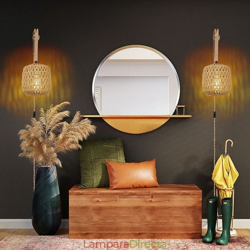 Aplique de pared retro americano de 3 m con cuerda de cáñamo y pantalla tejida de papel.