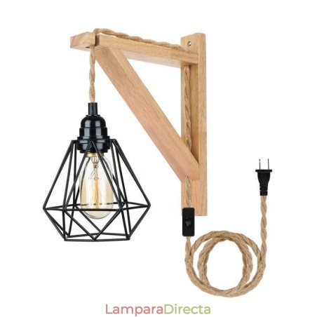 Aplique de pared retro americano de 2,5 m con cuerda de cáñamo y alambre colgante, pantalla de hierro pintado negro. Aplique de pared retro americano de 2,5 m con cuerda de cáñamo y alambre colgante, pantalla de hierro pintado negro.
