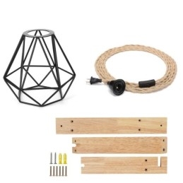 Aplique de pared retro americano de 2,5 m con cuerda de cáñamo y alambre colgante, pantalla de hierro pintado negro.