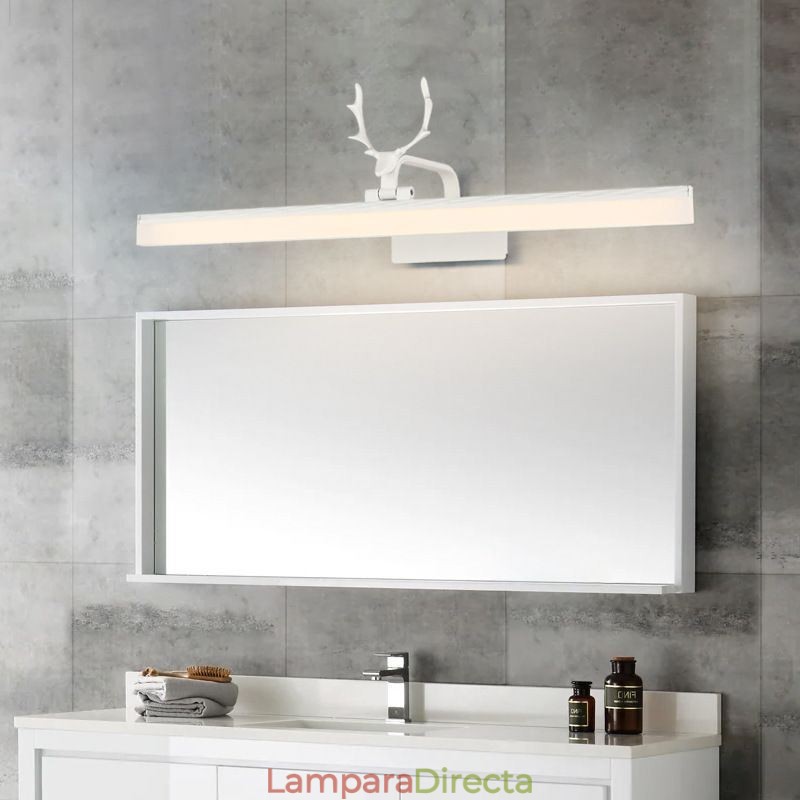 Lámpara de pared acrílica con espejo de asta para el frente, lámpara de maquillaje para el baño