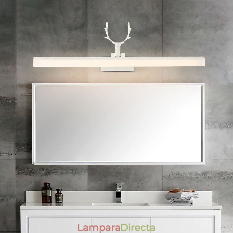 Lámpara de pared acrílica con espejo de asta para el frente, lámpara de maquillaje para el baño