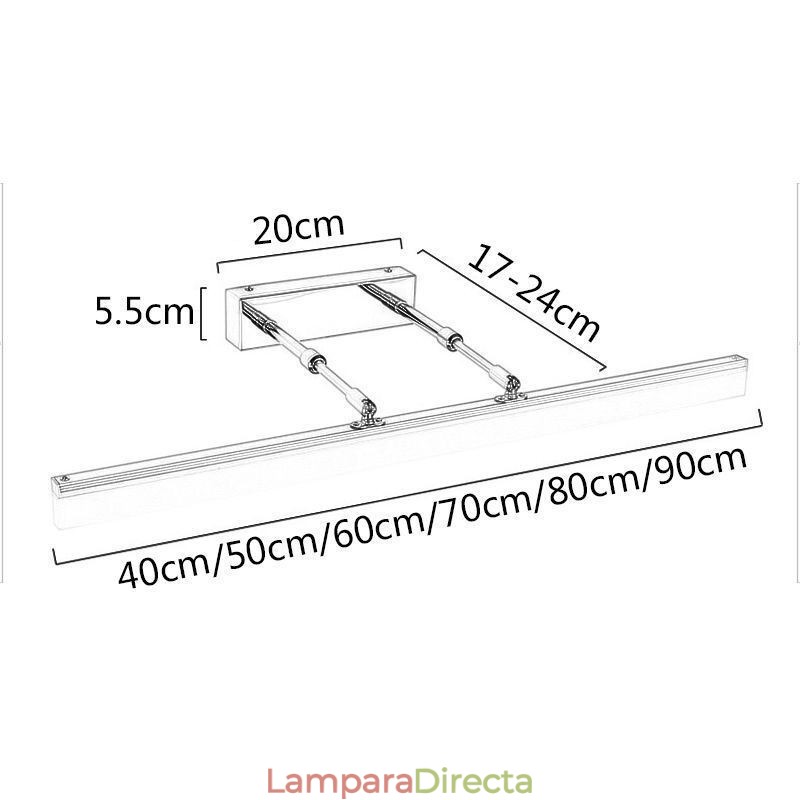 Lámpara de pared extensible de acrílico con luz frontal para espejo, para baño y pasillo