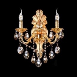 Lámpara de pared europea con pétalos dorados, exquisita lámpara de cristal con gotas, iluminación de noche