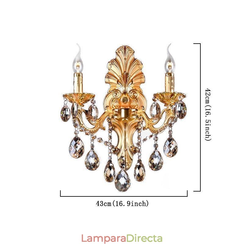Lámpara de pared europea con pétalos dorados, exquisita lámpara de cristal con gotas, iluminación de noche