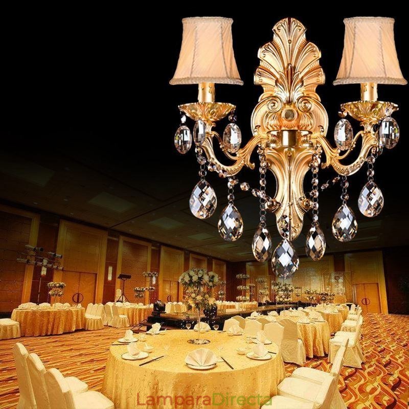 Lámpara de pared europea con pétalos dorados, exquisita lámpara de cristal con gotas, iluminación de noche