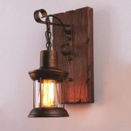 Aplique de pared vintage americano, estilo industrial, estilo loft, de madera maciza y vidrio.