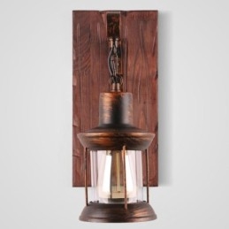 Aplique de pared vintage americano, estilo industrial, estilo loft, de madera maciza y vidrio.