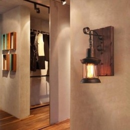 Aplique de pared vintage americano, estilo industrial, estilo loft, de madera maciza y vidrio.