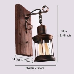 Aplique de pared vintage americano, estilo industrial, estilo loft, de madera maciza y vidrio.