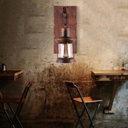 Aplique de pared vintage americano, estilo industrial, estilo loft, de madera maciza y vidrio.