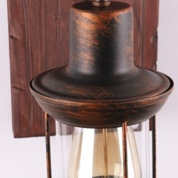 Aplique de pared vintage americano, estilo industrial, estilo loft, de madera maciza y vidrio.