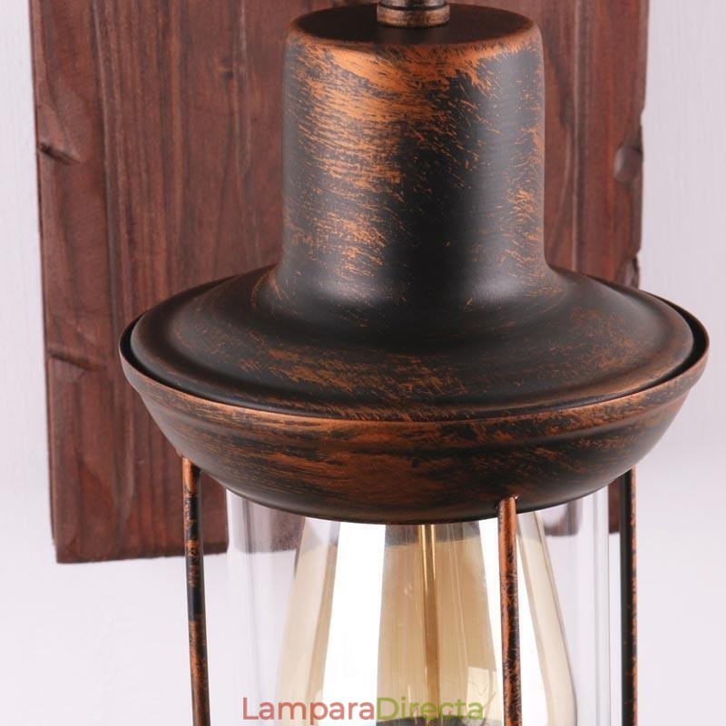 Aplique de pared vintage americano, estilo industrial, estilo loft, de madera maciza y vidrio.