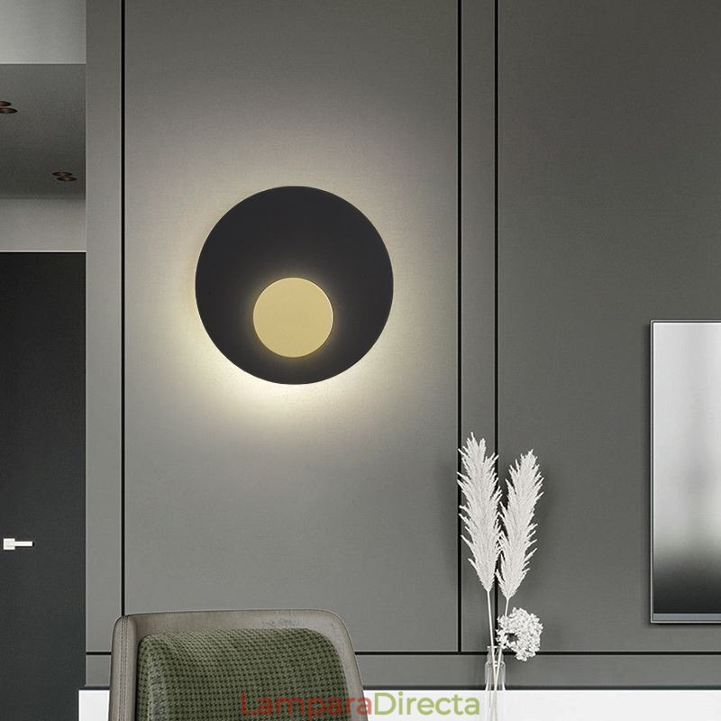 Aplique de pared nórdico redondo de cobre y oro negro