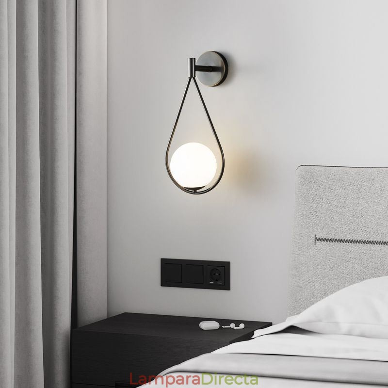 Aplique de pared moderno con forma de globo, de cristal, con forma de gota de agua negra