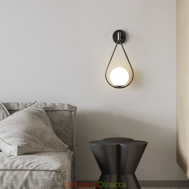 Aplique de pared moderno con forma de globo, de cristal, con forma de gota de agua negra