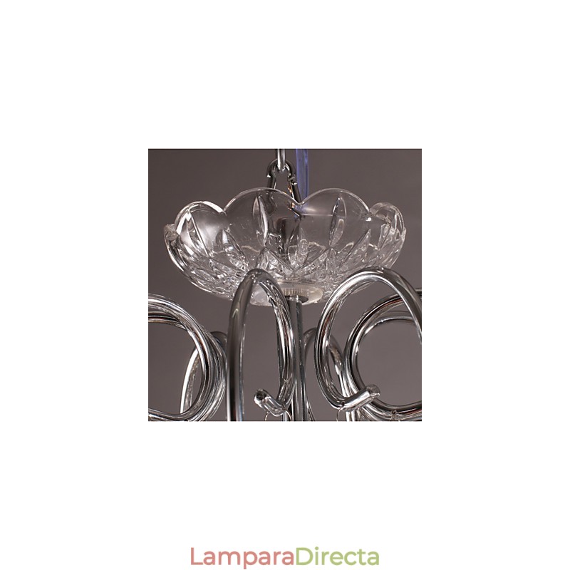 Lámpara de araña clásica tradicional de metal cromado y cristal