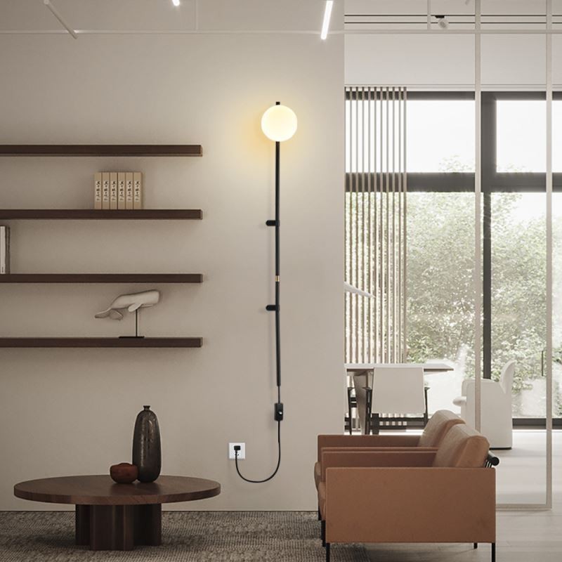 Lámpara de pared con forma de globo, estilo mediados de siglo, con enchufe