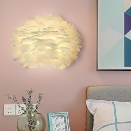 Lámpara de pared con plumas creativas, lámpara decorativa