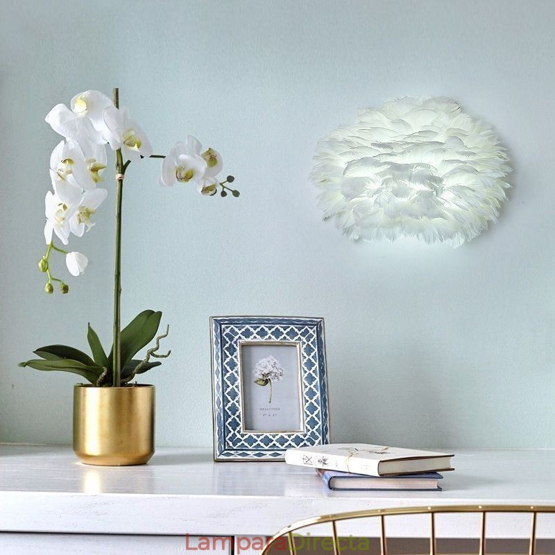 Lámpara de pared con plumas creativas, lámpara decorativa