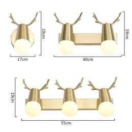 Lámpara de pared nórdica de latón con espejo y luz frontal