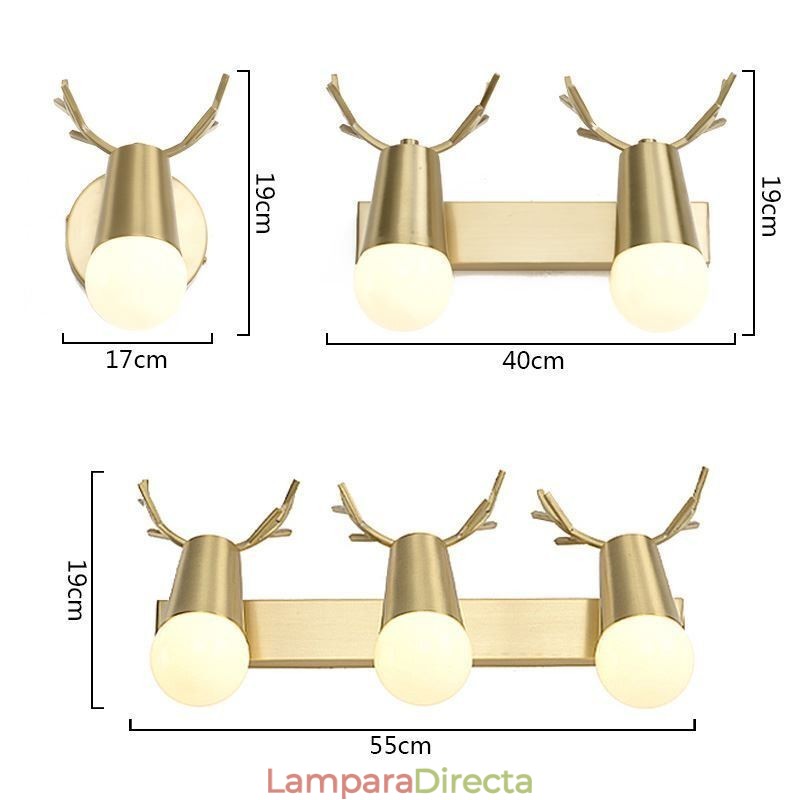 Lámpara de pared nórdica de latón con espejo y luz frontal