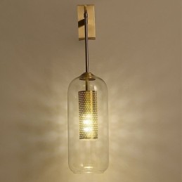 Lámpara de pared de latón nórdico con pantalla de cristal cilíndrica hueca interior