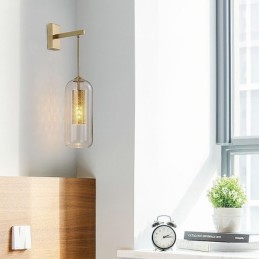 Lámpara de pared de latón nórdico con pantalla de cristal cilíndrica hueca interior
