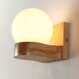 Lámpara de pared nórdica de madera maciza con forma de bola acogedora