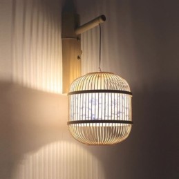 Lámpara de pared con diseño de jaula, creativa lámpara colgante de bambú, lámpara decorativa para mesita de noche.