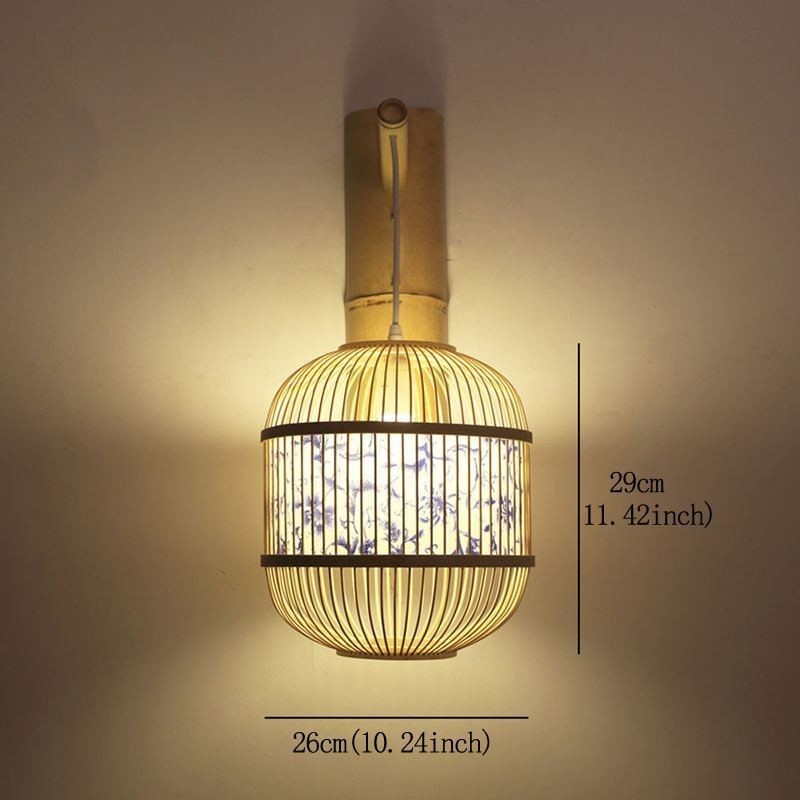 Lámpara de pared con diseño de jaula, creativa lámpara colgante de bambú, lámpara decorativa para mesita de noche.