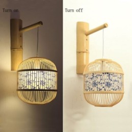 Lámpara de pared con diseño de jaula, creativa lámpara colgante de bambú, lámpara decorativa para mesita de noche.